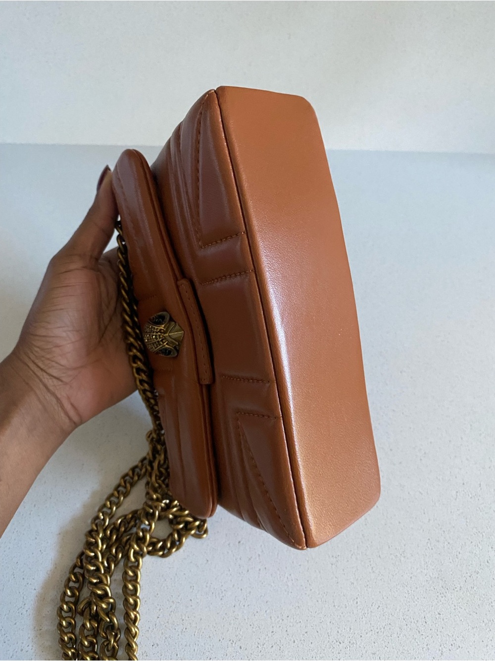 Kurt Geiger Tan Quilted Crossbody with Gold Chain - Picture 2 of 4
